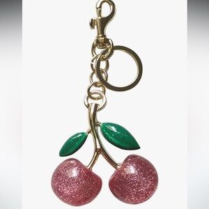 Pink Cherry purse charm clip, Pink Glitter, Green Leaves clips onto your coach